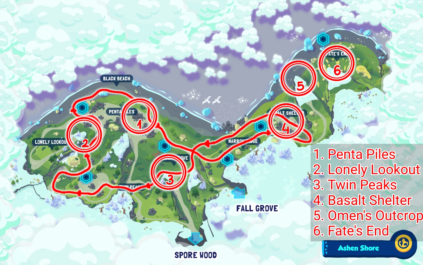 Ashen Shore Guide Map